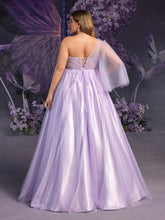 Plus Maternity  Applique Details One Shoulder Tulle Evening Dress